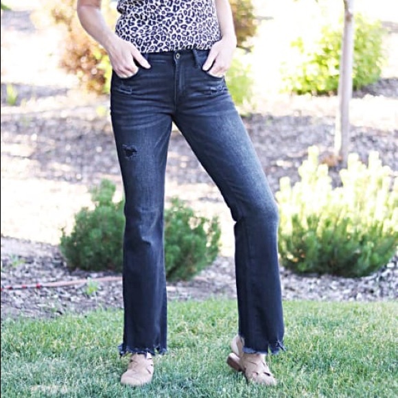 CLEARANCE Veronica Black Distressed Hem Boot Cut Jeans - Picture 14 of 16